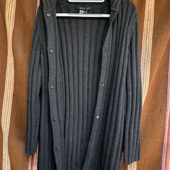 VINCE CHUNKY RIBBED LONG WOOL CHARCOAL GRAY CARDIGAN - S - Picture 5 of 7
